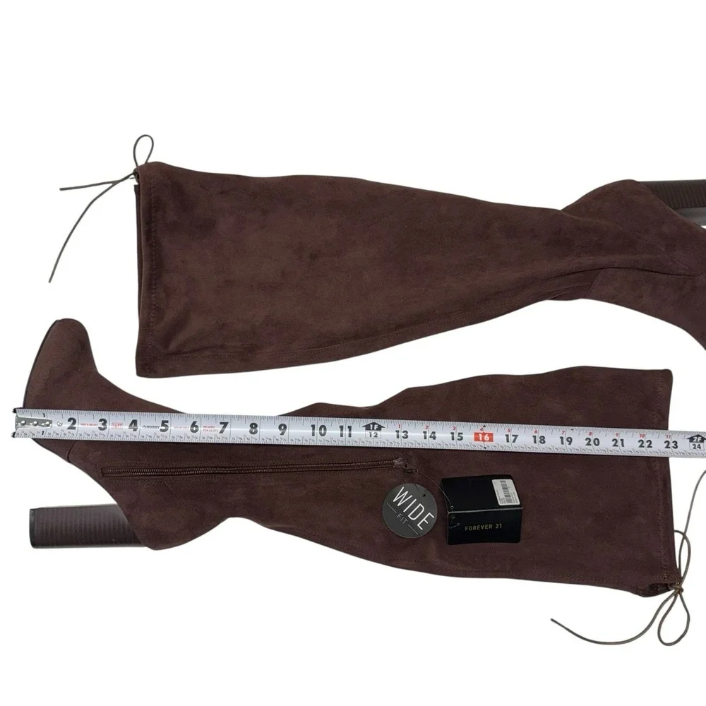 Forever 21 NEW Wide Calf Over The Knee Block Heel Brown Suede Boots Sz 7‎ S-5